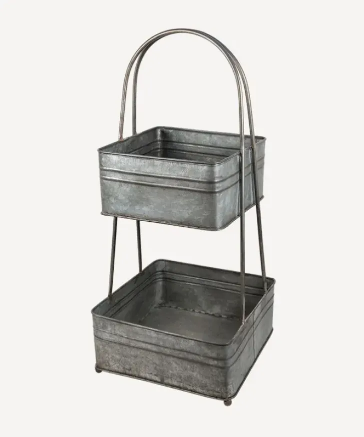Online 2 Tier Square Metal Basket Kitchen & Dining Accessories