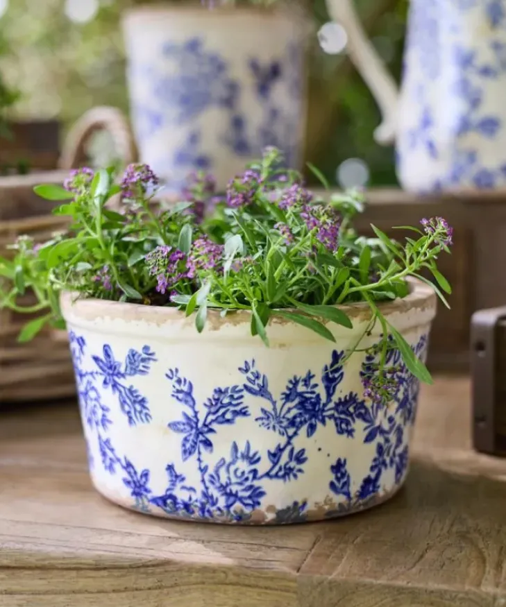 Online Blue Floral Wide Pot Large Urns, Vases & Planters