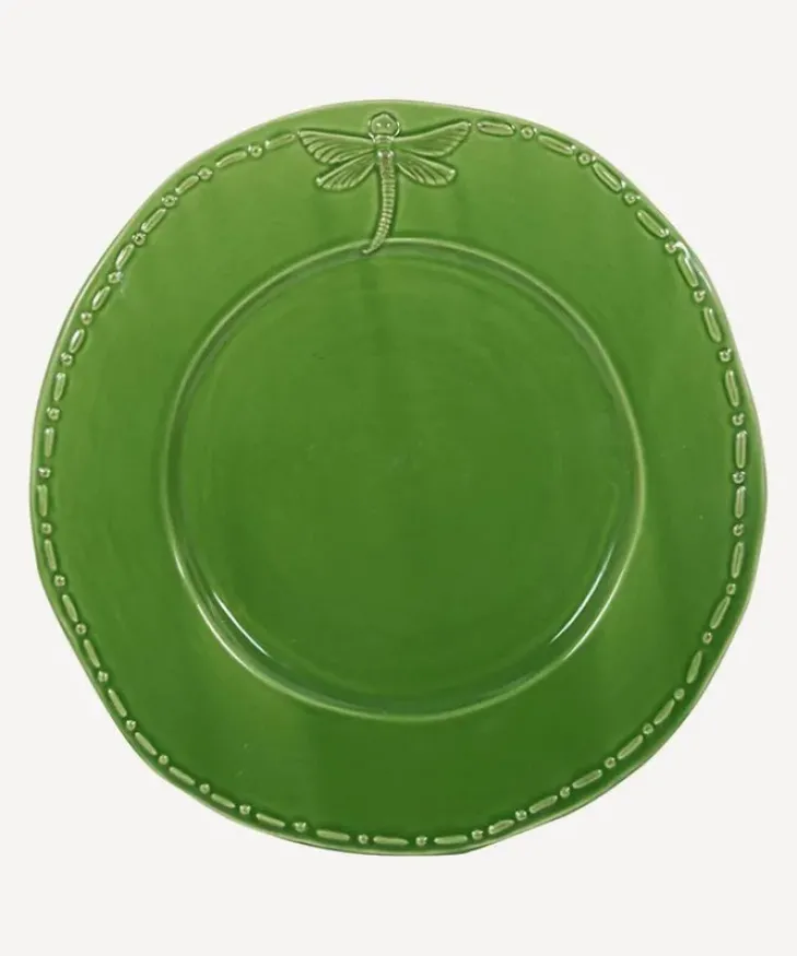 Clearance Dragonfly Stoneware Green Dinner Plate Dinnerware