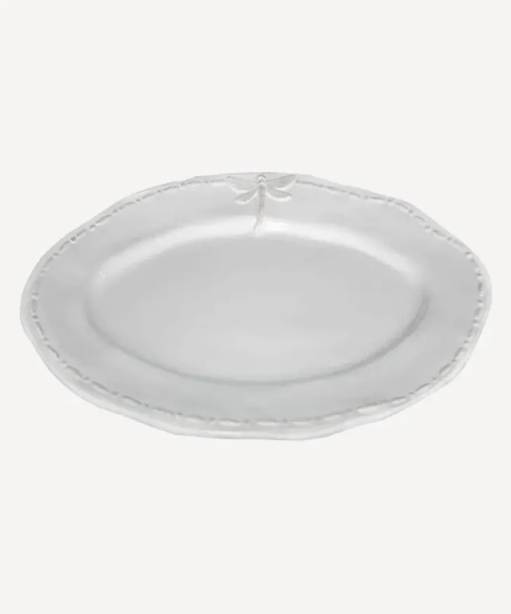 New Dragonfly Stoneware White Oval Platter Small Dinnerware