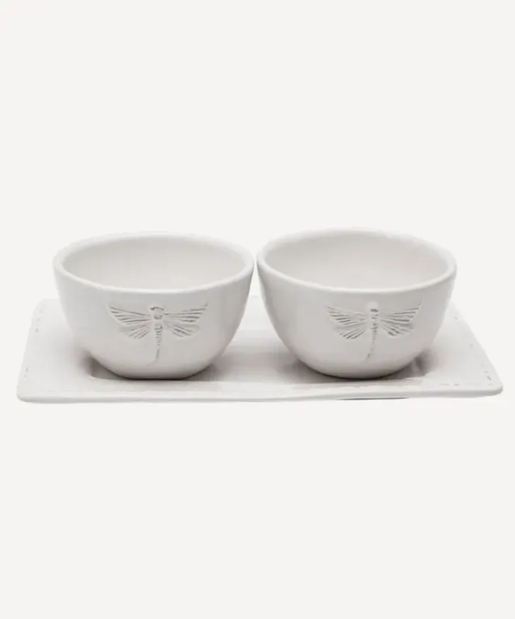 Sale Dragonfly Stoneware White Condiment Set (3PC) Dinnerware