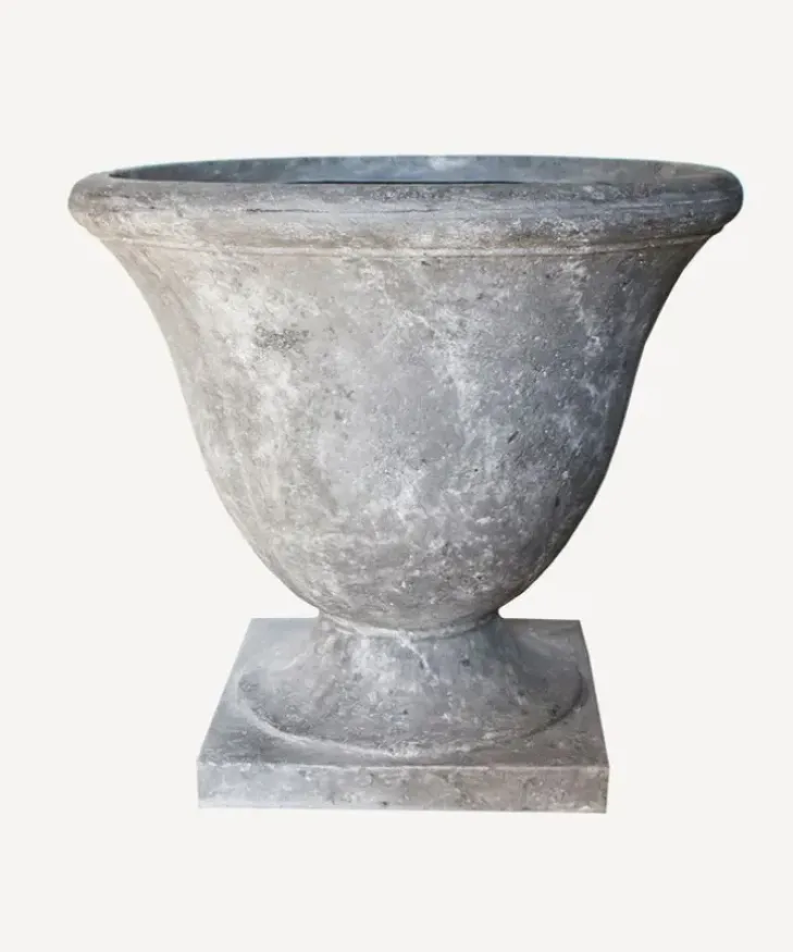 New Footed Urn with Square Base Lava Raw Grey Urns, Vases & Planters