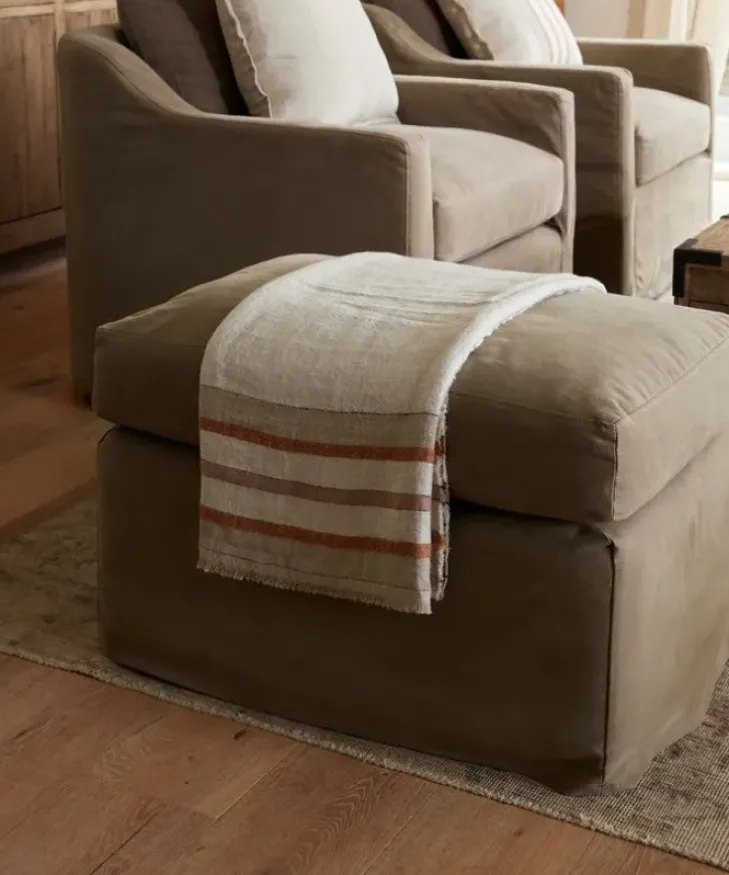 Clearance Herringbone Stripe Linen Throw Natural Throws & Blankets