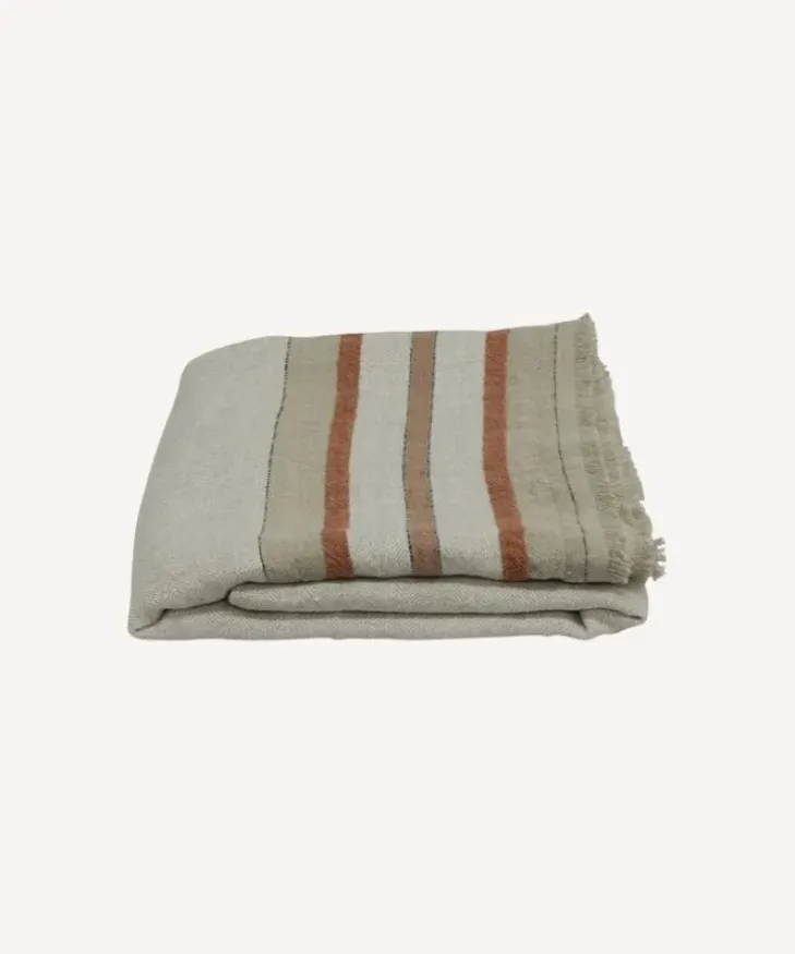 Clearance Herringbone Stripe Linen Throw Natural Throws & Blankets