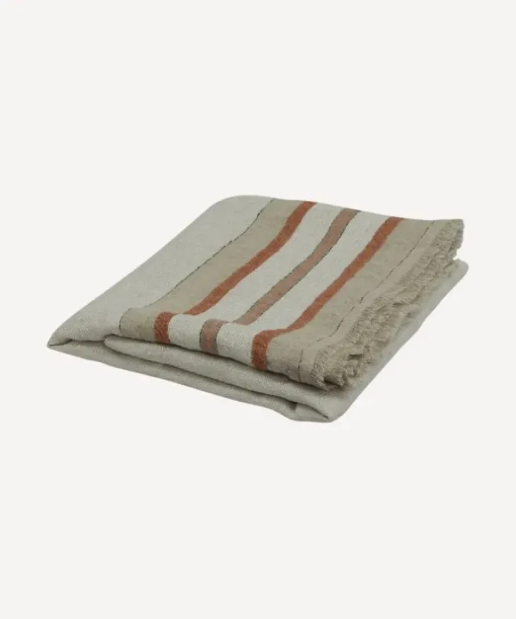 Clearance Herringbone Stripe Linen Throw Natural Throws & Blankets