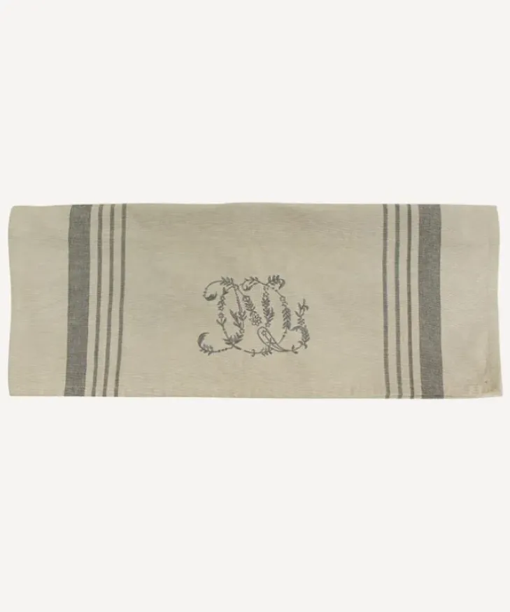 Discount Monogram Tea Towel Natural with Grey Stripe Tea Towels