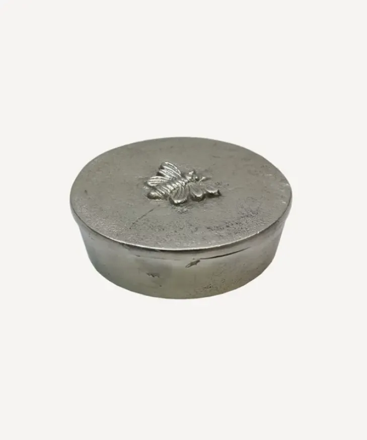 Discount Round Silver Box with Bee Design Dressing Table Accessories