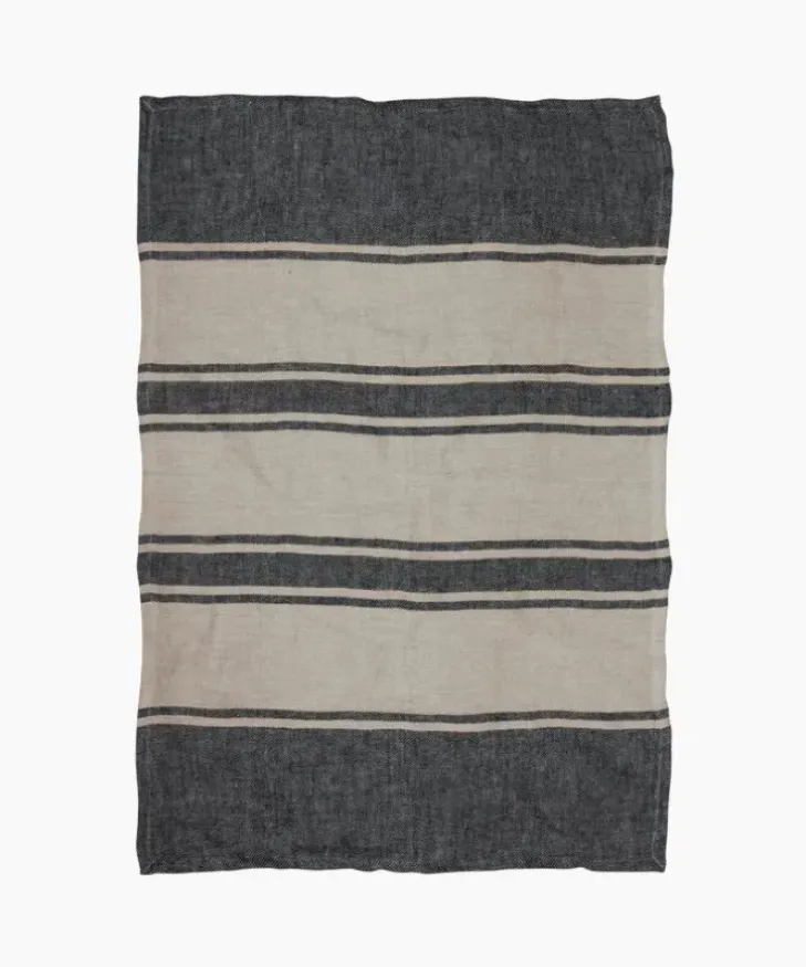 Clearance Twill Tea Towel Charcoal with Natural Stripes Tea Towels