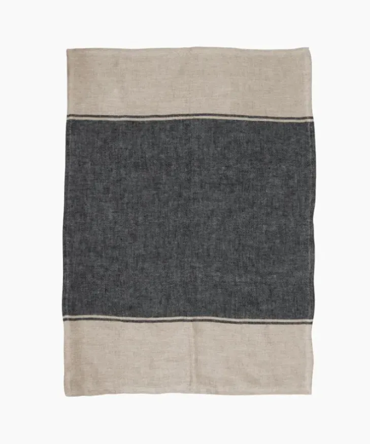 Outlet Twill Tea Towel Wide Charcoal Band Tea Towels