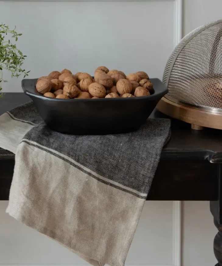 Outlet Twill Tea Towel Wide Charcoal Band Tea Towels