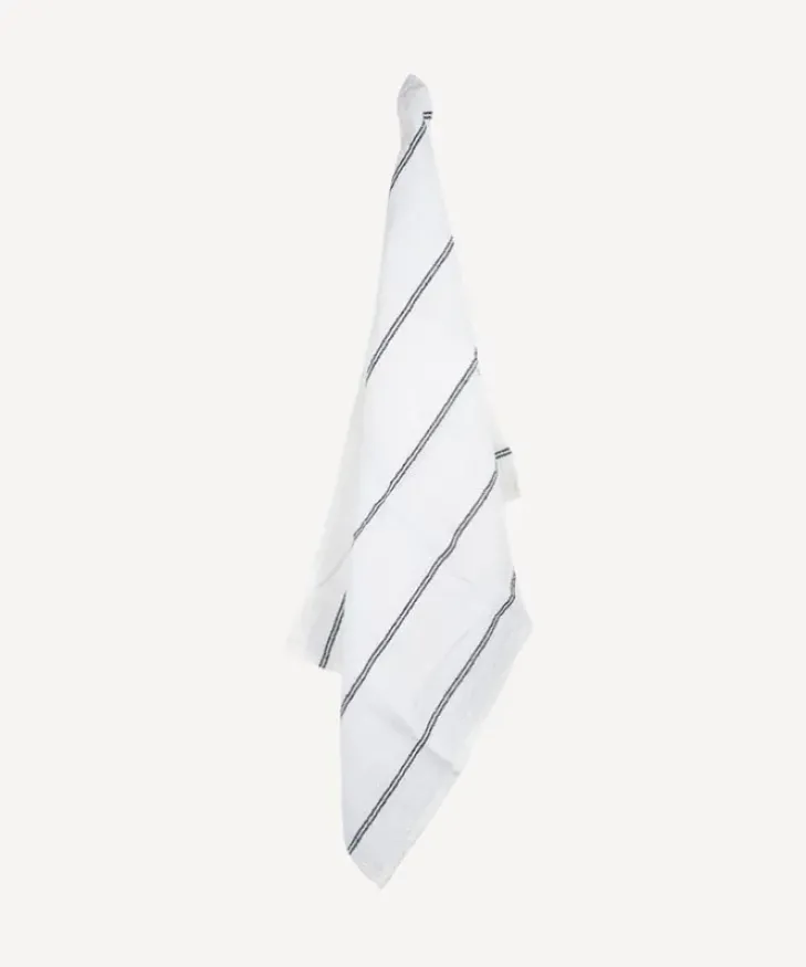 Hot Woven Stripe Tea Towel Off-White & Black Tea Towels