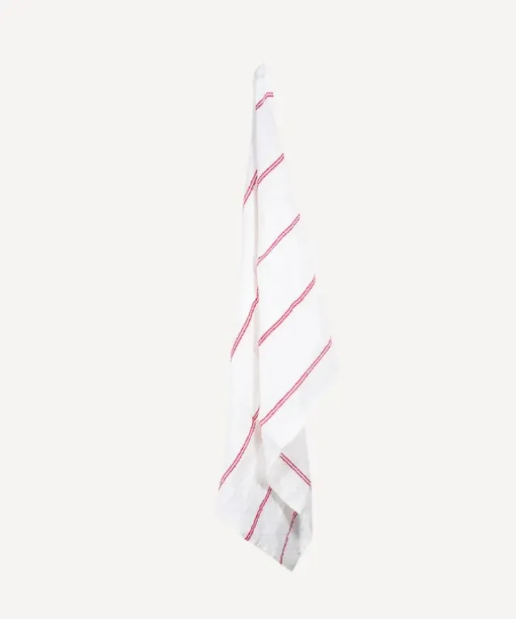New Woven Stripe Tea Towel Off-White & Red Tea Towels
