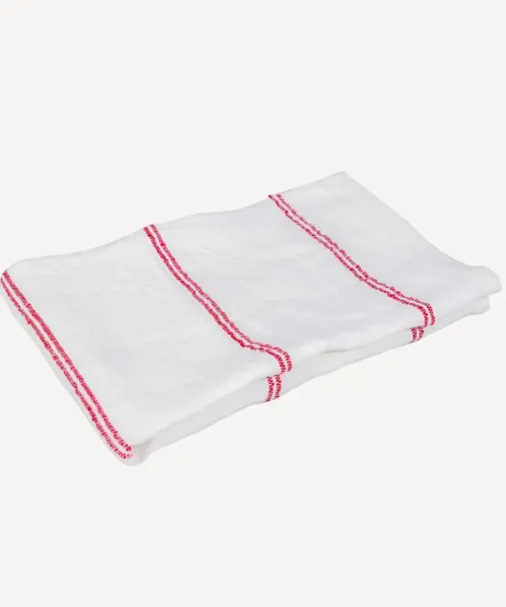 New Woven Stripe Tea Towel Off-White & Red Tea Towels